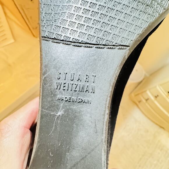 Stuart Weitzman Shoes Womens 8.5 Black Suede Wedge Bow Slip On Made Spain - Picture 9 of 10